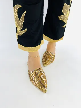 Spunkz Gold Sequins Mules for Wedding and Baraat Bridal Wear