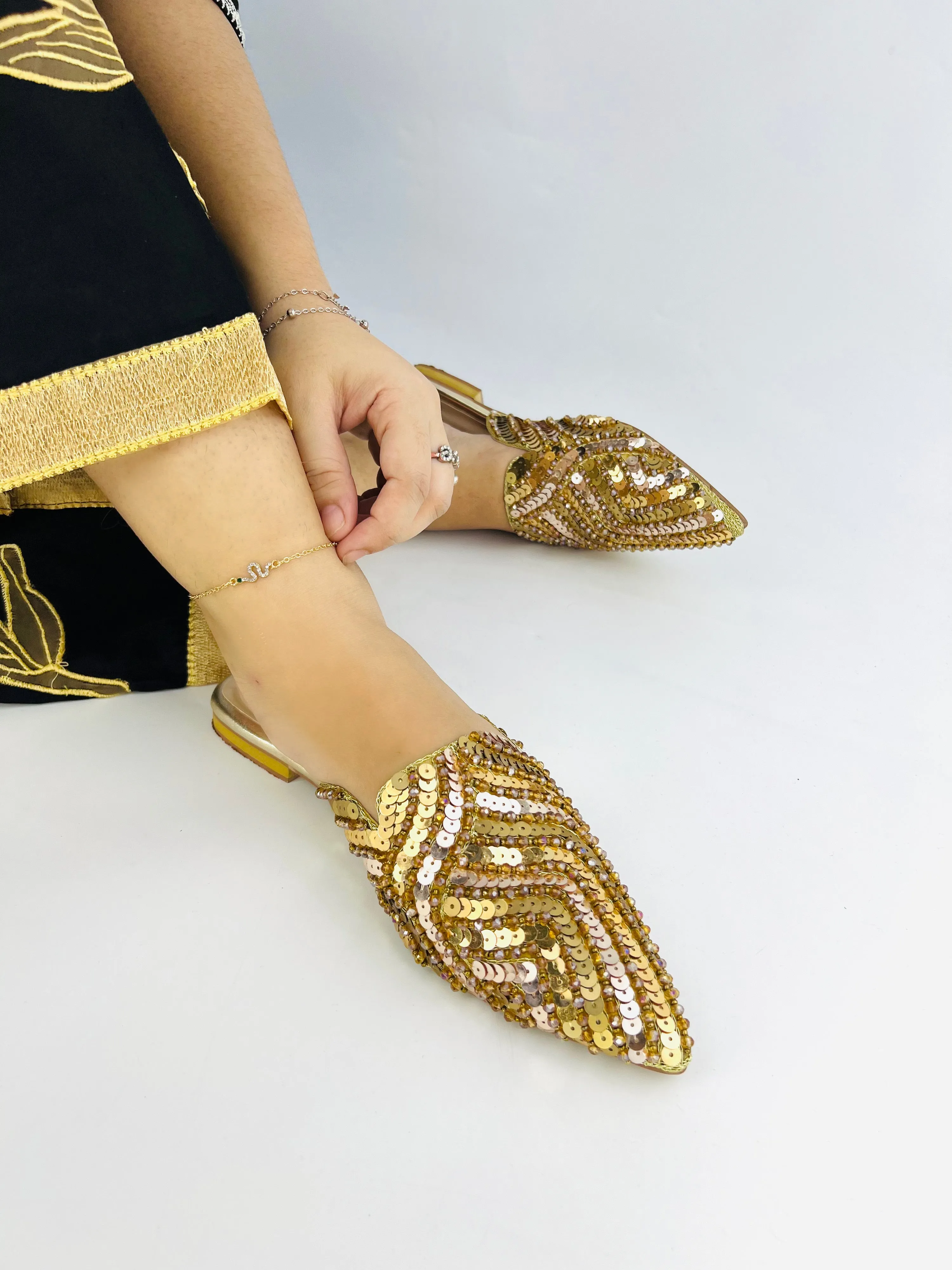 Spunkz Gold Sequins Mules for Wedding and Baraat Bridal Wear