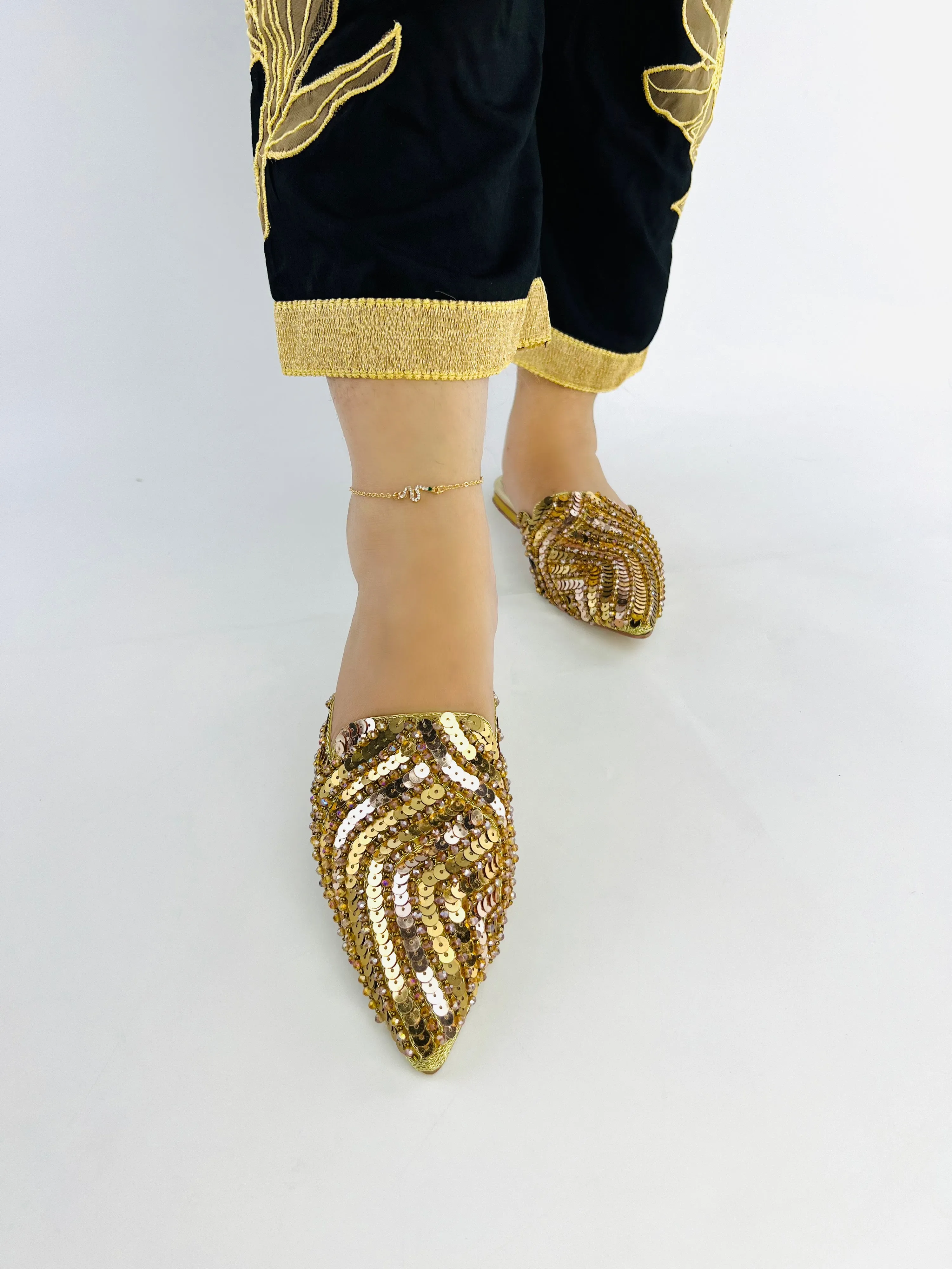 Spunkz Gold Sequins Mules for Wedding and Baraat Bridal Wear