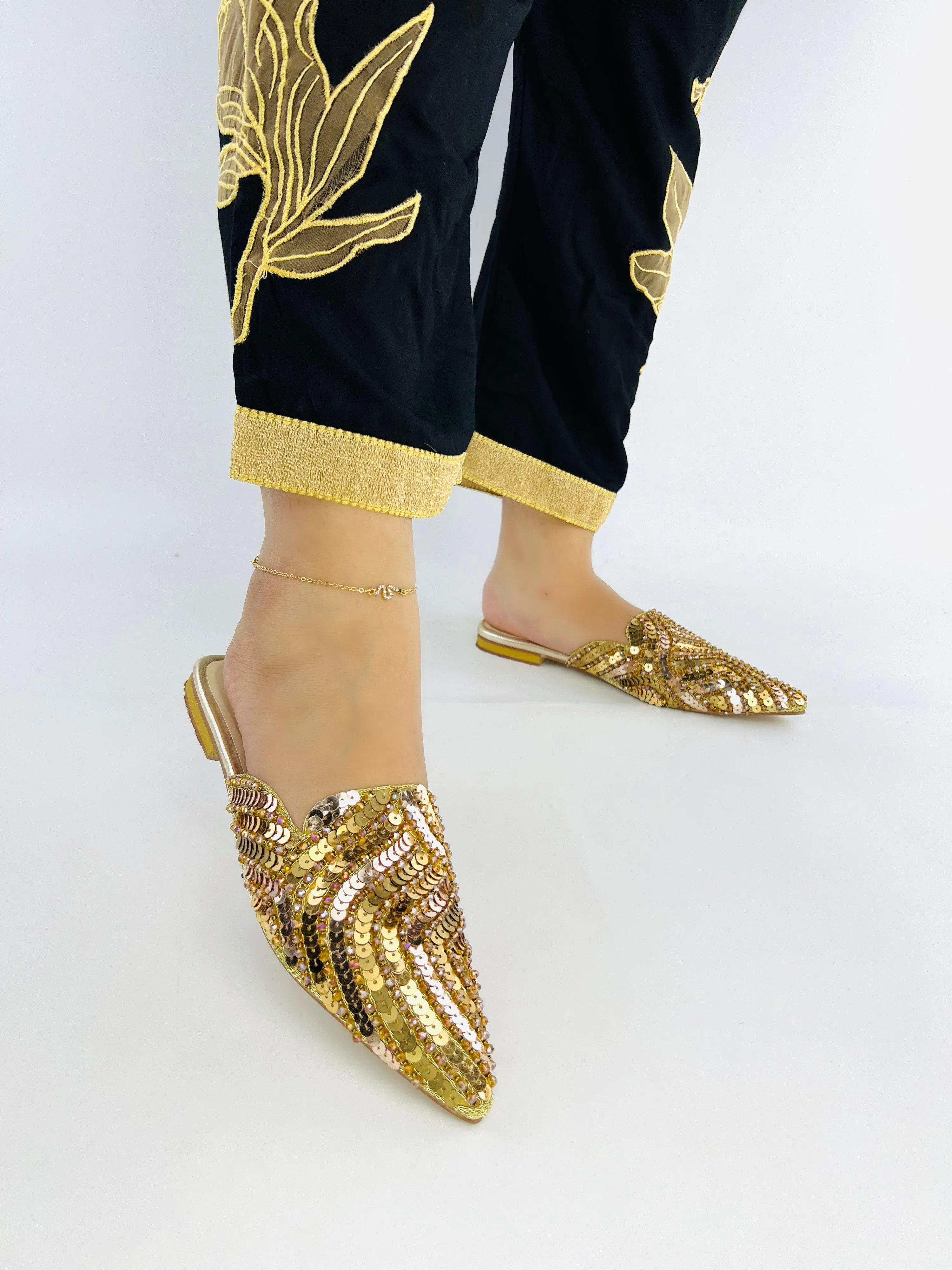 Spunkz Gold Sequins Mules for Wedding and Baraat Bridal Wear