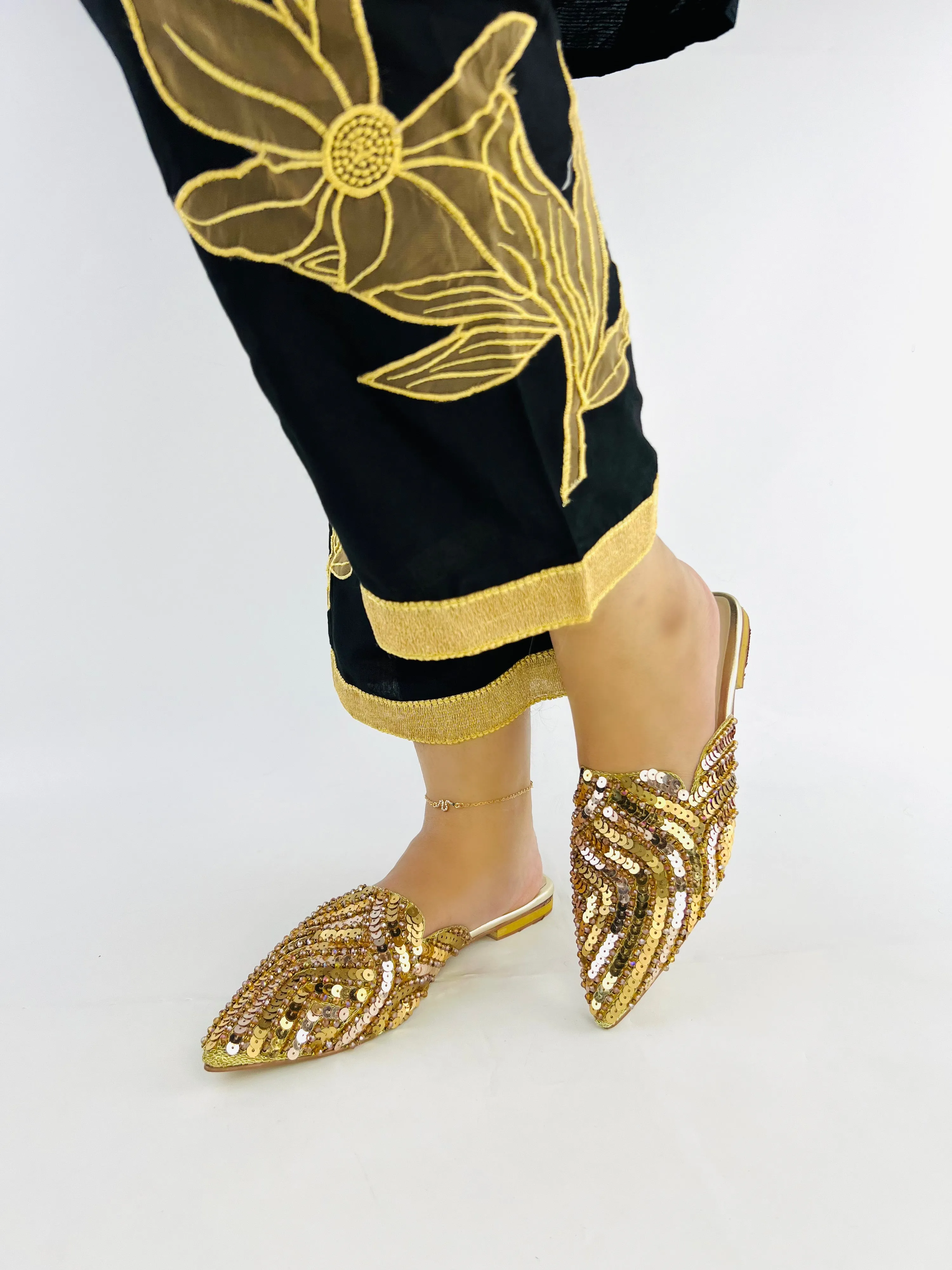 Spunkz Gold Sequins Mules for Wedding and Baraat Bridal Wear