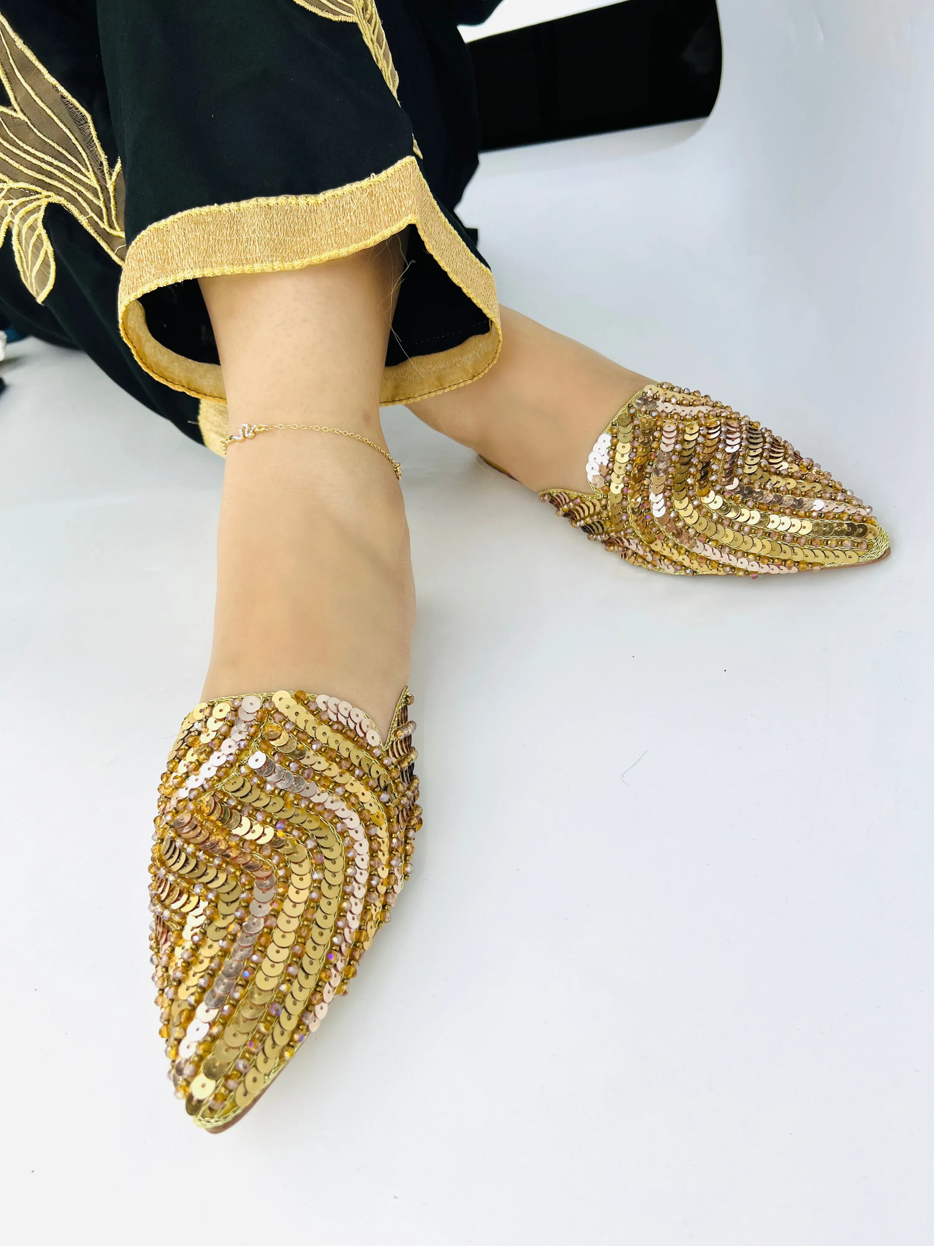 Spunkz Gold Sequins Mules for Wedding and Baraat Bridal Wear