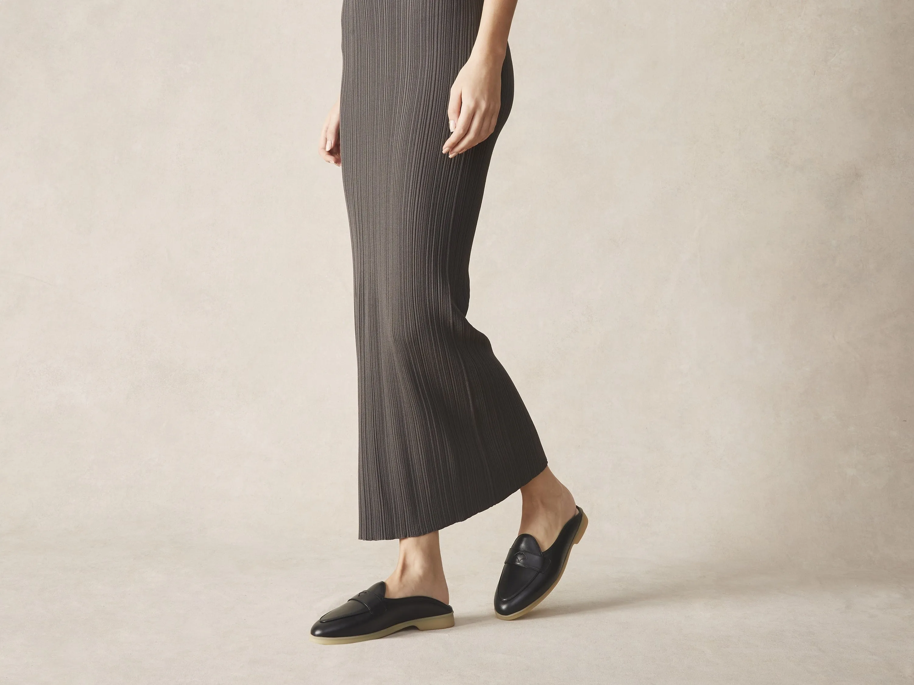 Stride Penny Mule Loafers in Black Milled Calf