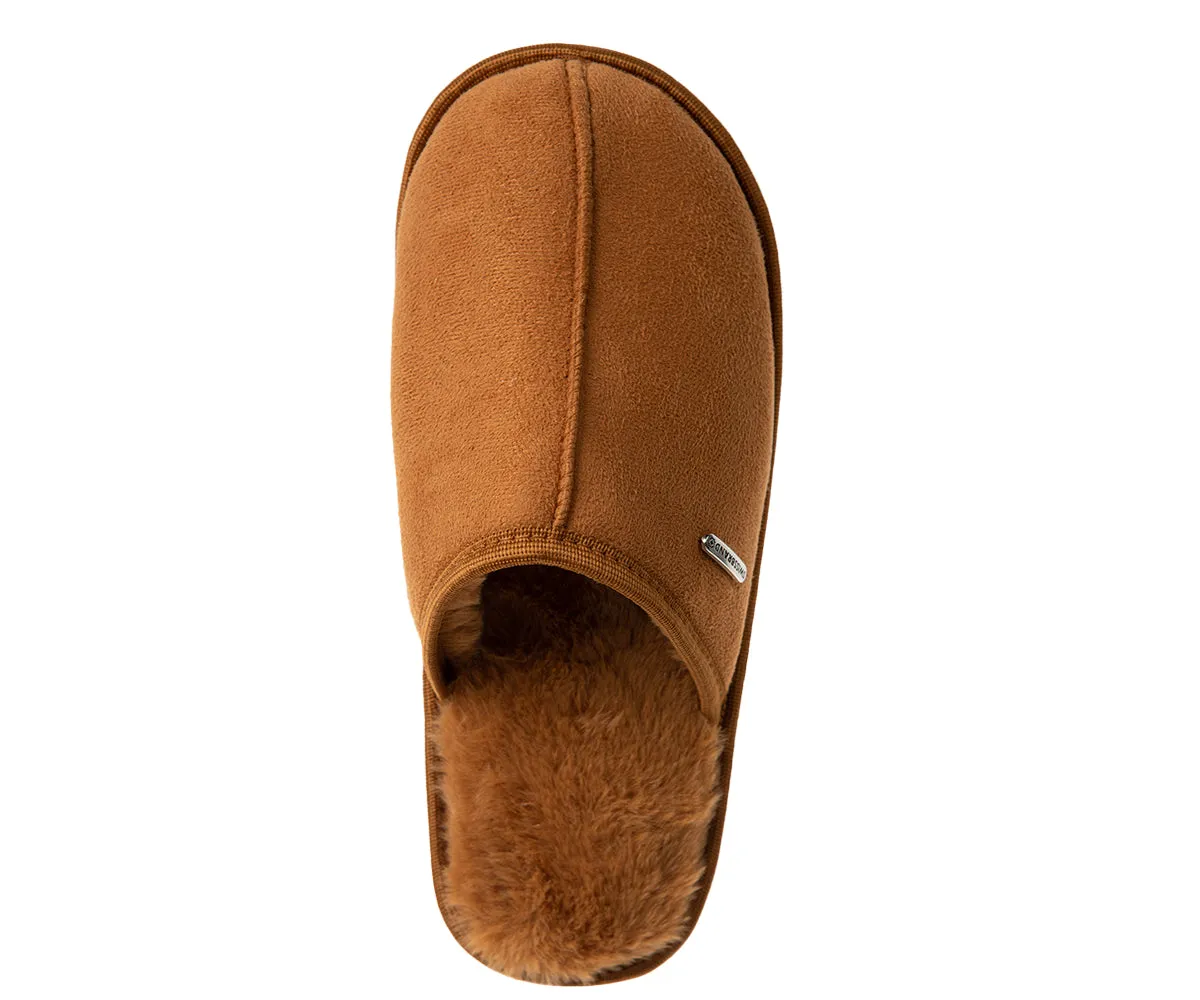 SWISSBRAND Microsuede Fuzzy  House Slippers for Men Indoor Outdoor, Warm Footwear Cozy Mens Slippers