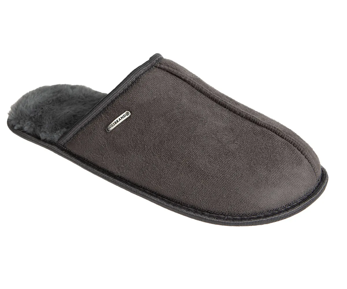 SWISSBRAND Microsuede Fuzzy  House Slippers for Men Indoor Outdoor, Warm Footwear Cozy Mens Slippers