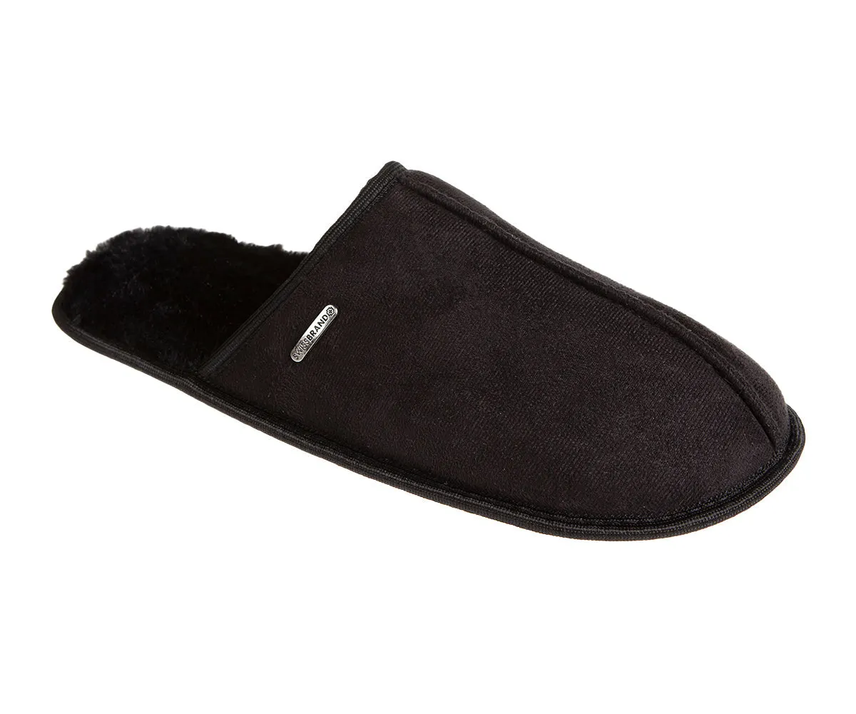 SWISSBRAND Microsuede Fuzzy  House Slippers for Men Indoor Outdoor, Warm Footwear Cozy Mens Slippers