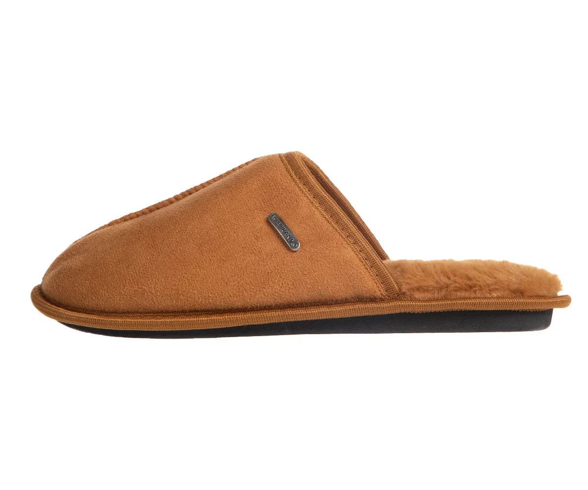 SWISSBRAND Microsuede Fuzzy  House Slippers for Men Indoor Outdoor, Warm Footwear Cozy Mens Slippers