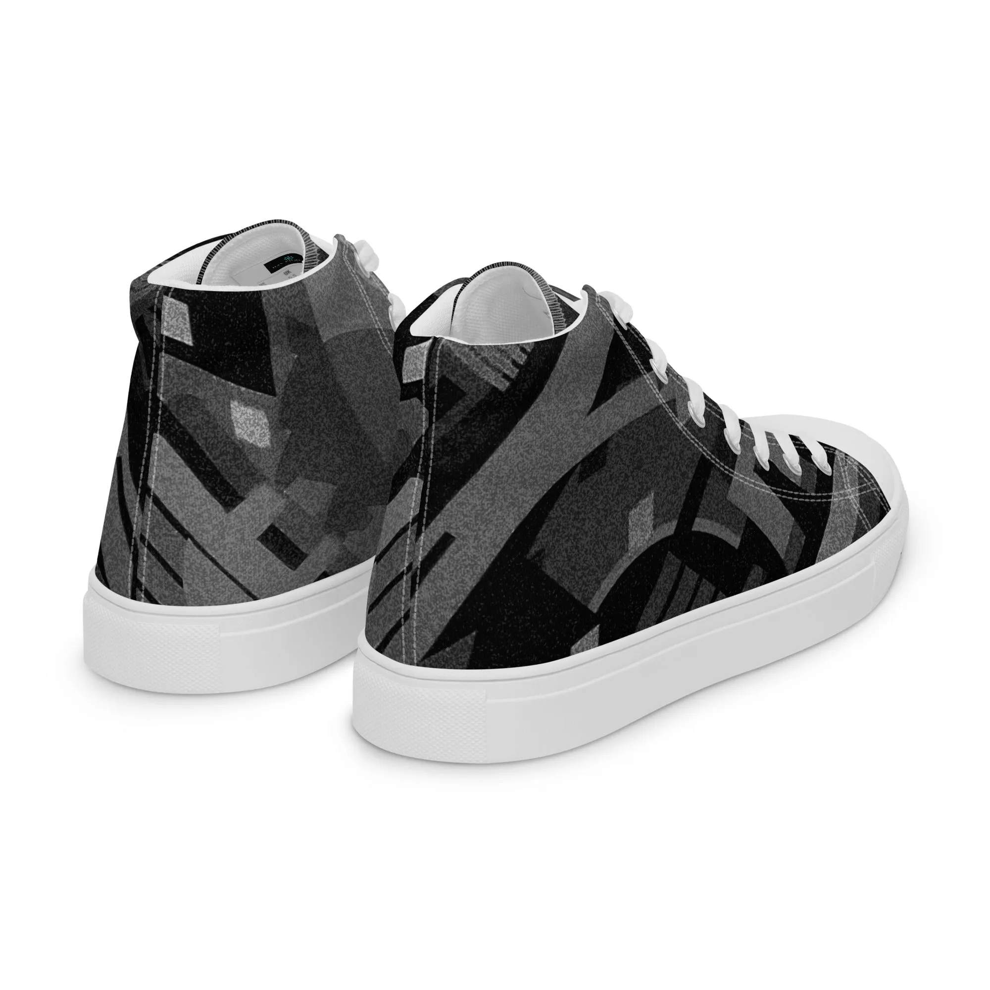 TechAbstract 1 Black & White - Men's High Top Canvas Shoes
