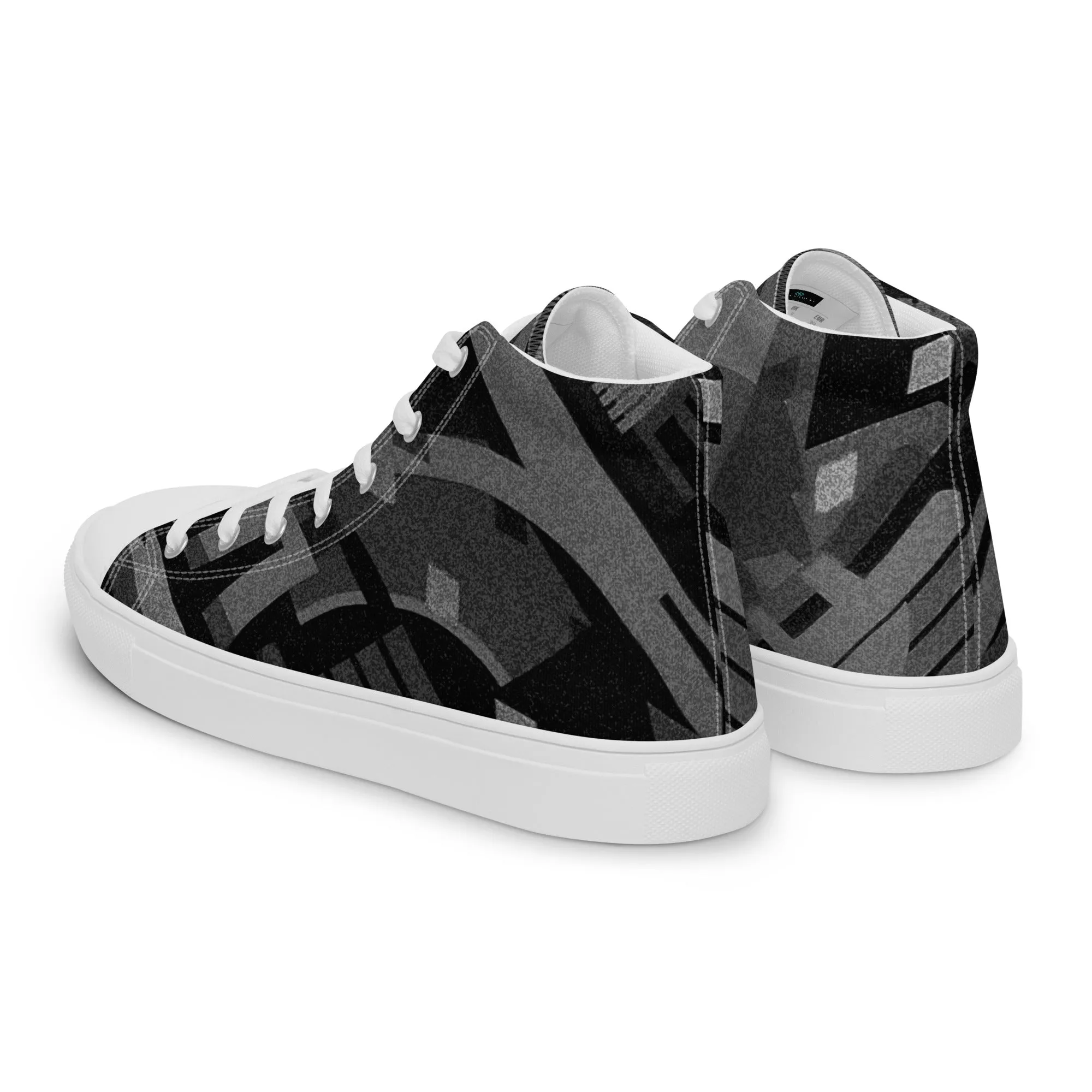 TechAbstract 1 Black & White - Men's High Top Canvas Shoes