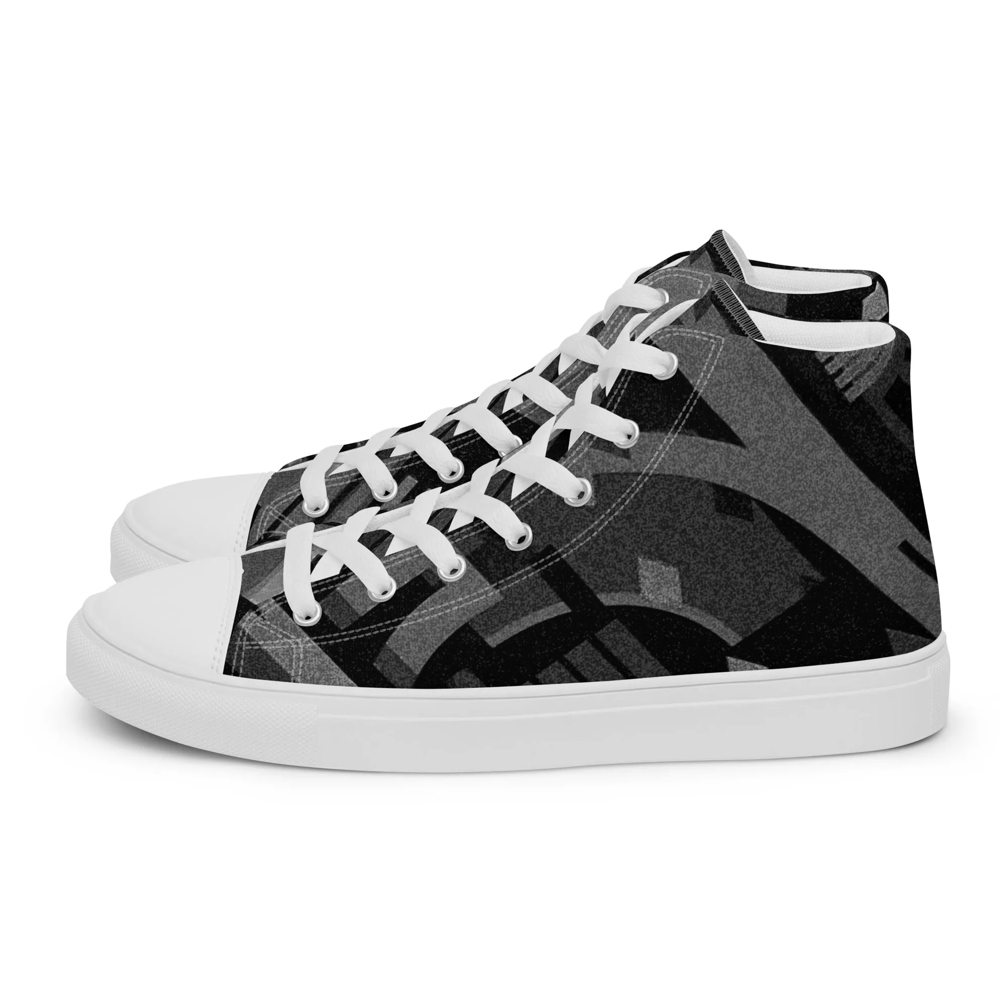 TechAbstract 1 Black & White - Men's High Top Canvas Shoes