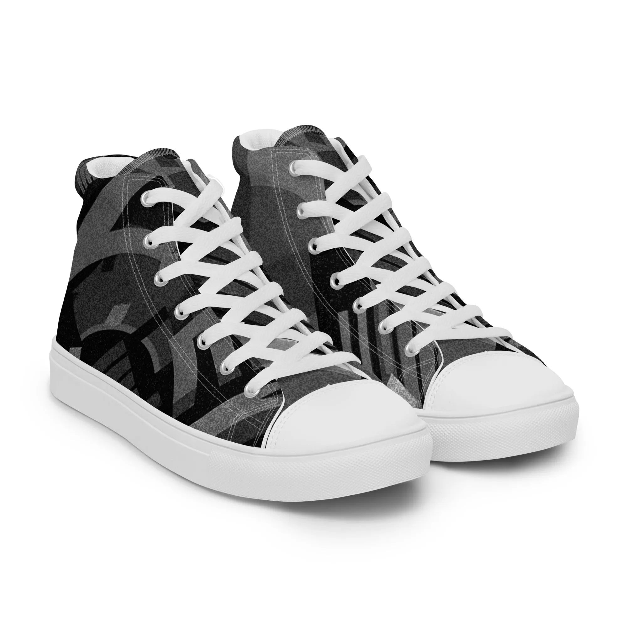 TechAbstract 1 Black & White - Men's High Top Canvas Shoes