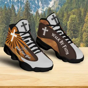 Teesdily | Christian Jesus Basketball Shoes, Religious Gift For Mom, Faith Over Fear Shoes, Walk By Faith Unisex Shoes, Christian Footwear Gift