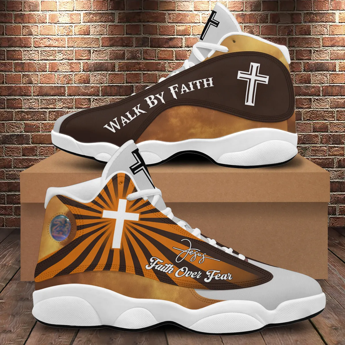 Teesdily | Christian Jesus Basketball Shoes, Religious Gift For Mom, Faith Over Fear Shoes, Walk By Faith Unisex Shoes, Christian Footwear Gift