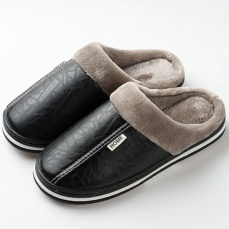 TPR Lightweight Slippers B | Men Winter Slippers with PU Leather
