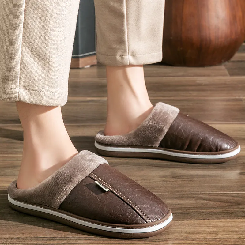 TPR Lightweight Slippers B | Men Winter Slippers with PU Leather