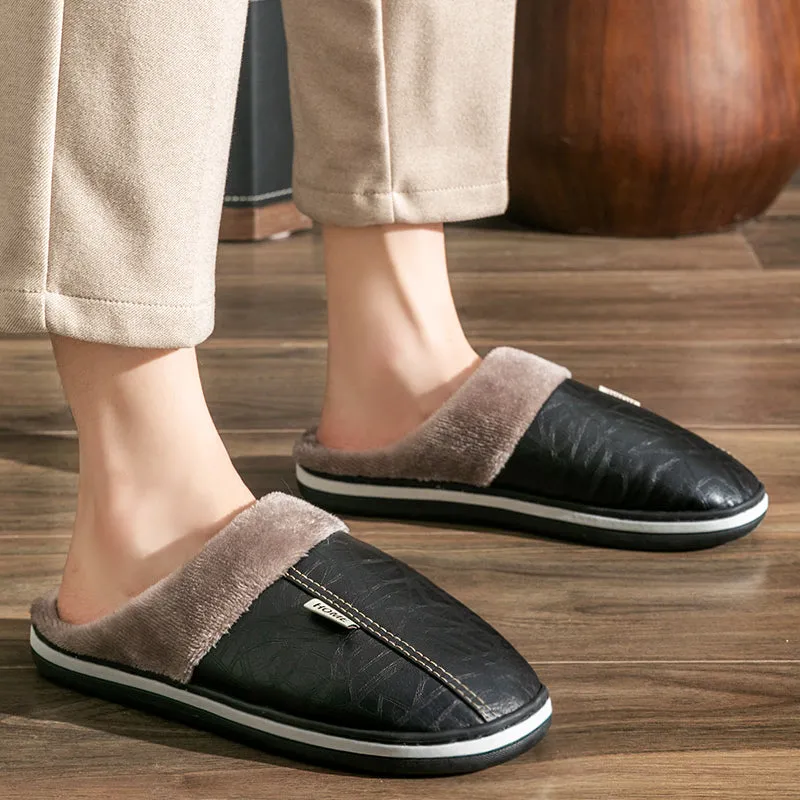 TPR Lightweight Slippers B | Men Winter Slippers with PU Leather