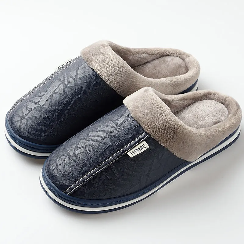 TPR Lightweight Slippers B | Men Winter Slippers with PU Leather