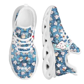 Women Flats Cartoon Lattice Tooth Pattern Casual Shoes Breathable Mesh Female Sneakers Zapatos Mujer