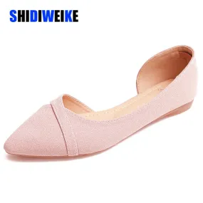 Women Flats Pink Black Pure Color Plus Small Size 33 34 Large 41 42 43 44 Suede Leather Pointed Toe Office Lady Flat Heel Shoes