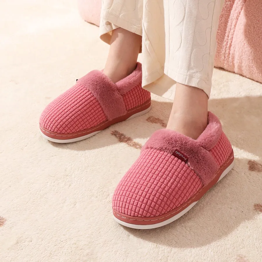 Women Memory Foam Winter Fashion Checked Slippers