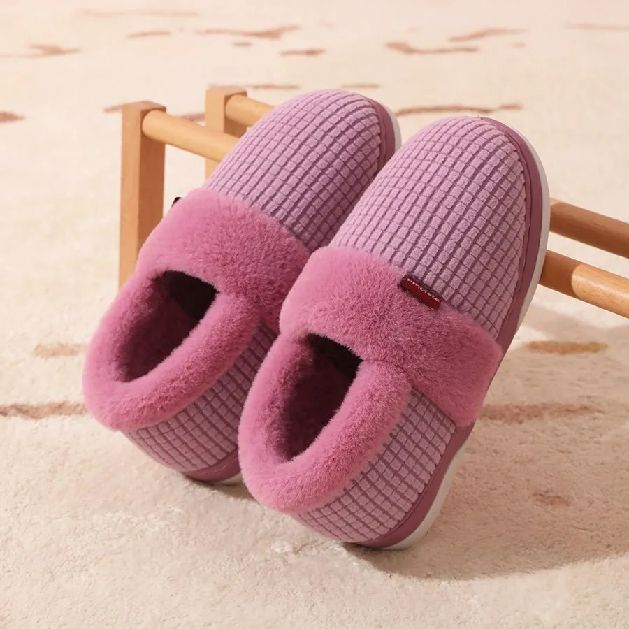 Women Memory Foam Winter Fashion Checked Slippers