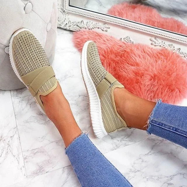 Women's Flats Mesh Vulcanized Shoes Woman Outdoor Women Casual Shoes Breathable Sneakers Ladies Slip On Female Plus Size 43