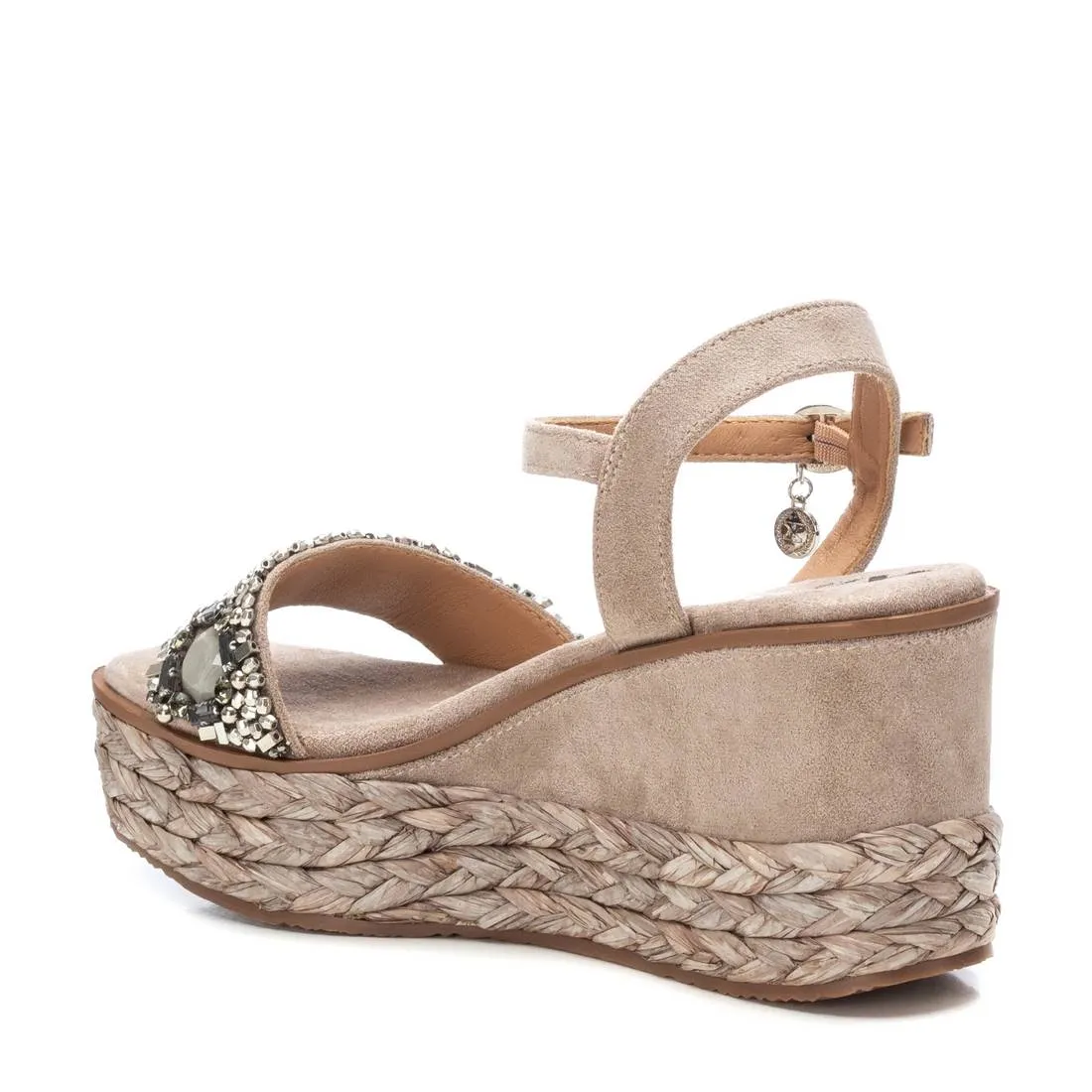 XTI Beige Beaded Wedge Sandals