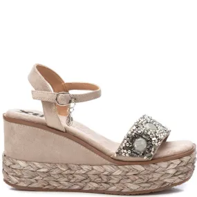 XTI Beige Beaded Wedge Sandals