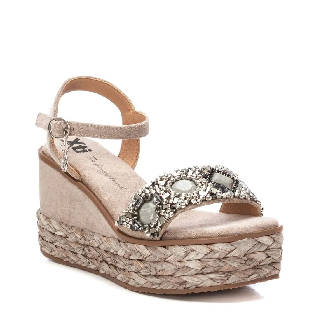 XTI Beige Beaded Wedge Sandals