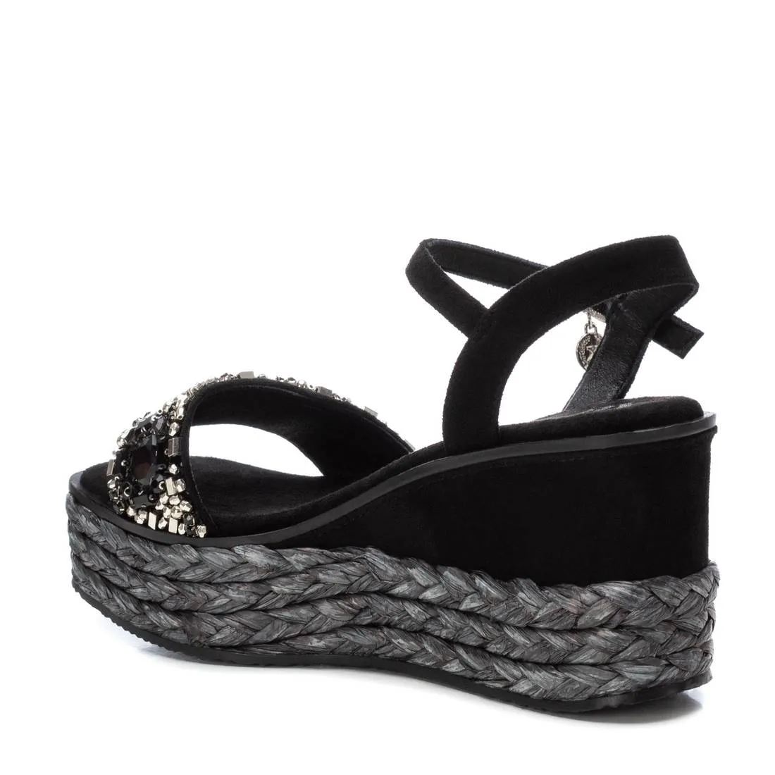 XTI Black Beaded Wedge Sandals