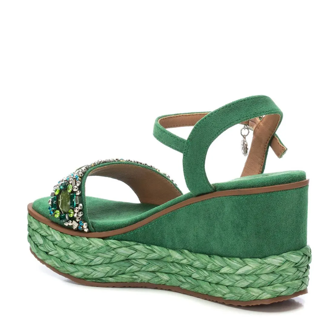 XTI Green Beaded Wedge Sandals
