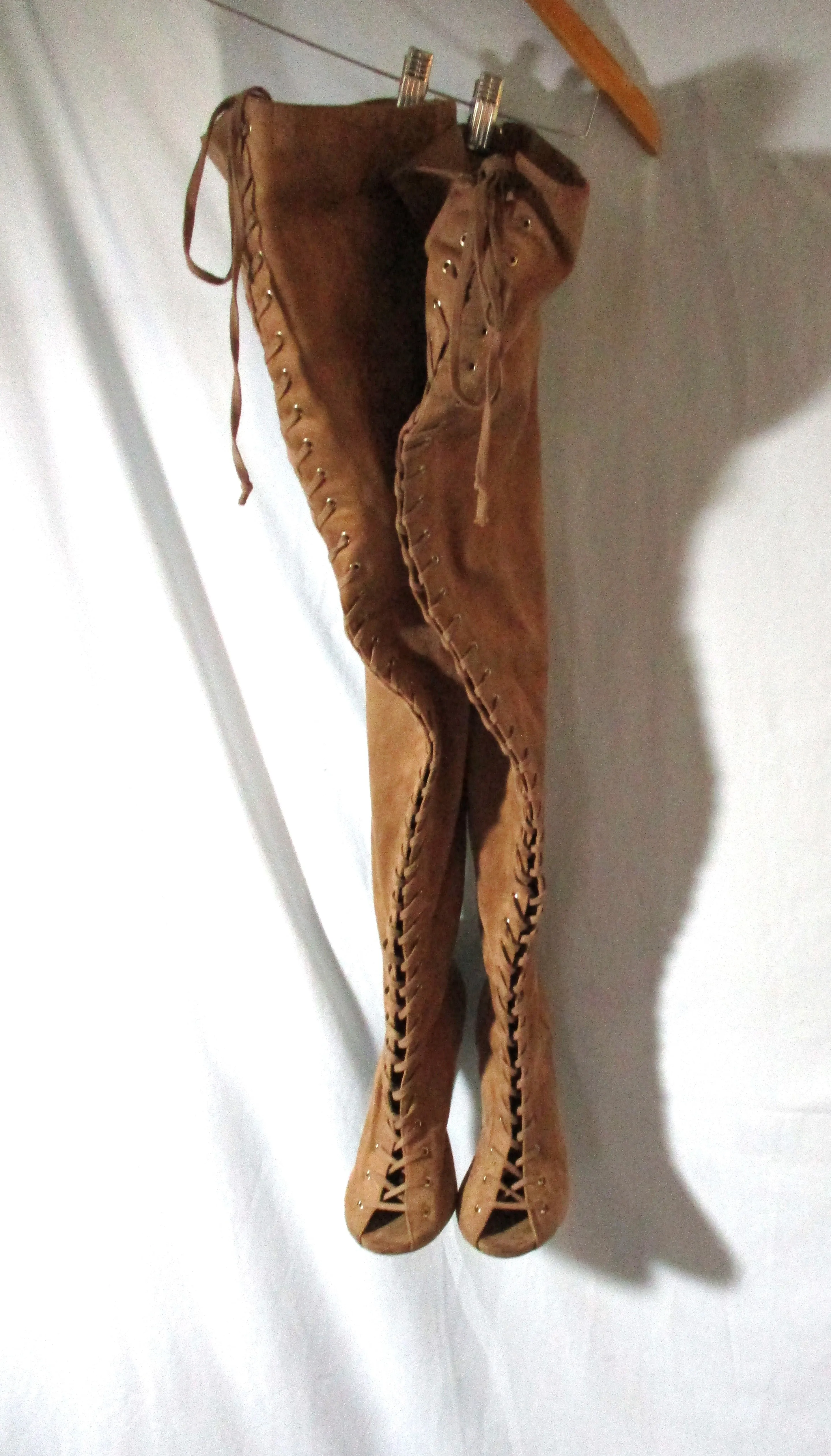 ZIGI GIRL ZIGIGIRL PIARRY Tall Stiletto Lace Up BOOTS 8.5 CHESTNUT BROWN